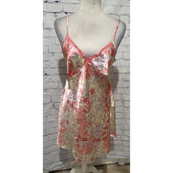 Adonna Vintage Satin Nightgown & Robe Pink Floral Silky Belted Size Large - Picture 2 of 16